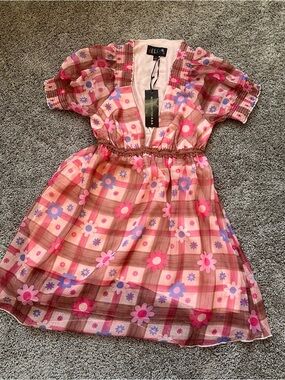 dELiA*s Pink Plaid Floral Mini Dress